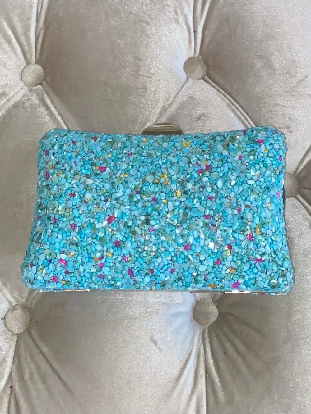 Turquoise Beaded Evening Clutch - Sparkling Turquoise Handbag